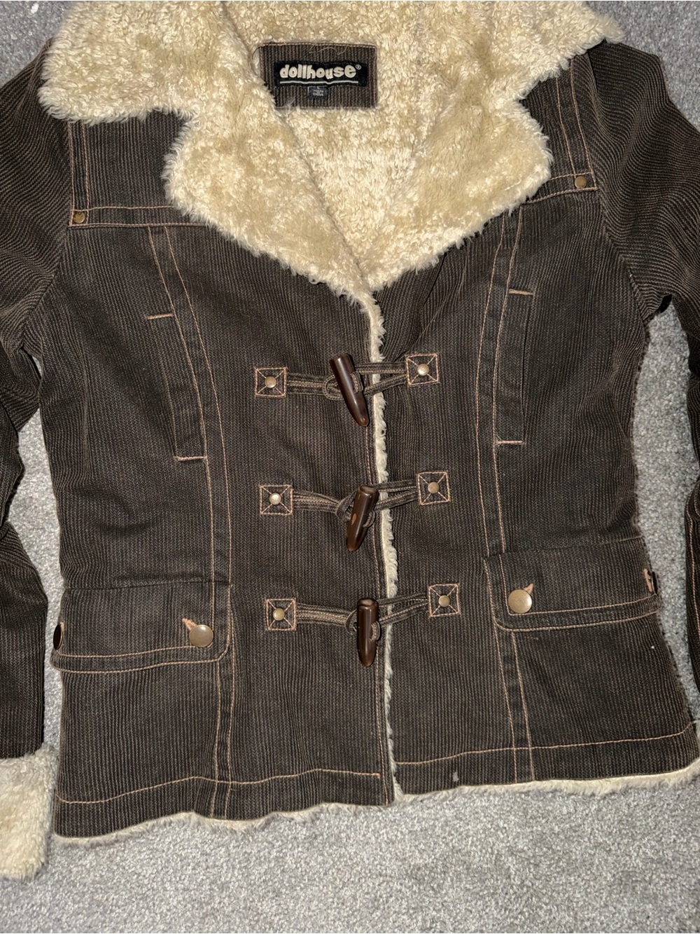 Vintage Dollhouse Brown Corduroy Teddy Jacket with Cream Sherpa Collar - Picture 3 of 7